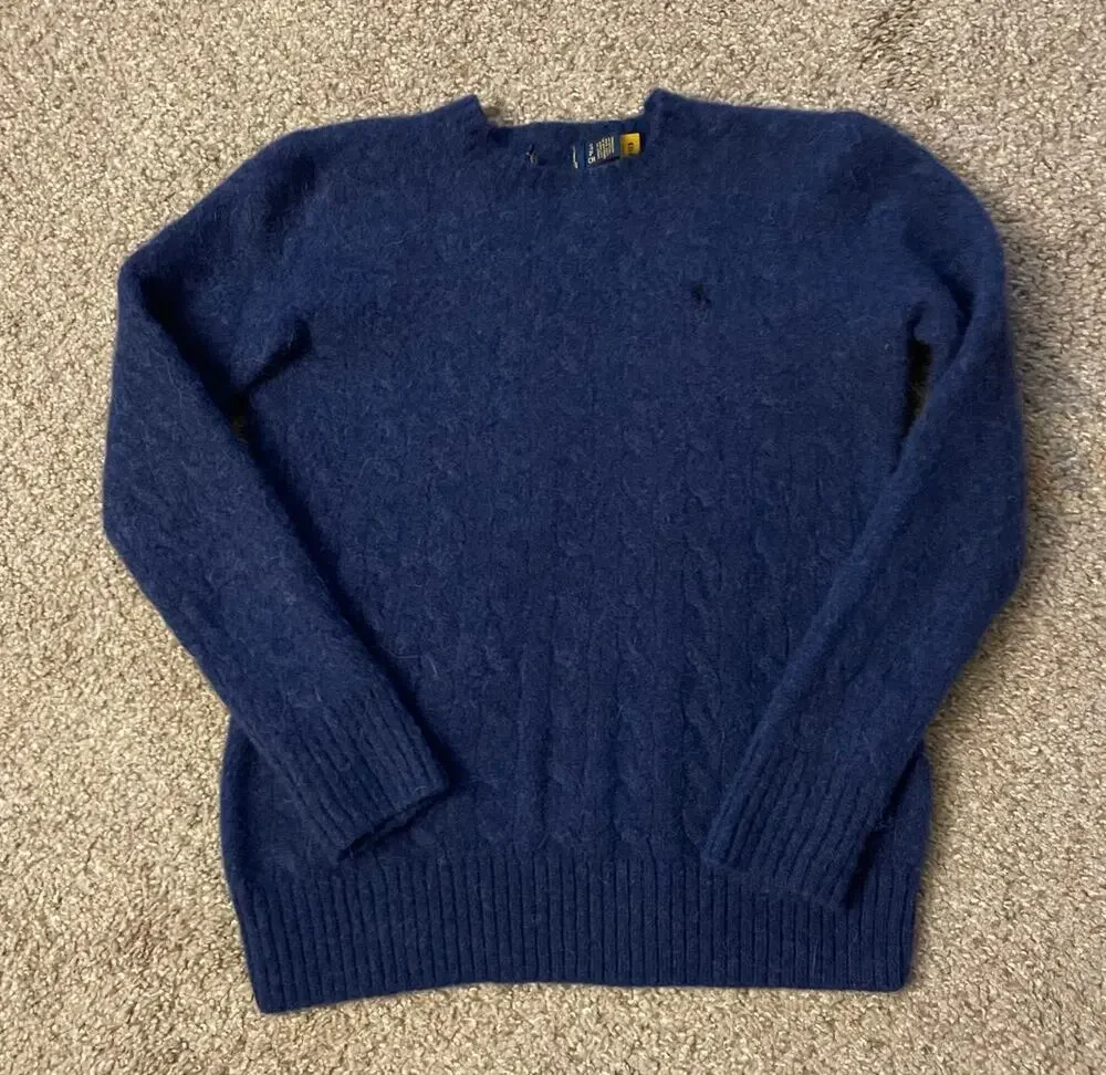 Polo Ralph Lauren Wool Alpaca Women Small Cable Knit Sweater Chunky Academia